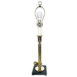 Vintage Hollywood Regency MCM Table Lamp Brass Marble Column Candlestick